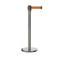 Montour Line Retractable Belt Rolling Stanchion, 2ft Sat.Steel Post  7.5ft Orange ME530-SS-OR-75